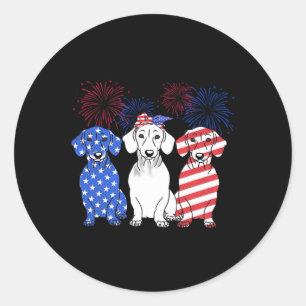Red White Blue Dachshund Dog Usa Vlag Vuurwerk 4th Ronde Sticker