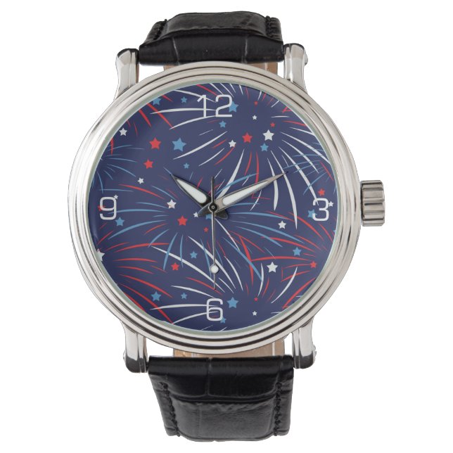 Red White Blue Fireworks Stars Numbers Horloge (Voorkant)
