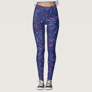 Red White Blue Fireworks-sterren Leggings