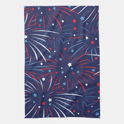 Red White Blue Fireworks-sterren Theedoek (Verticaal)