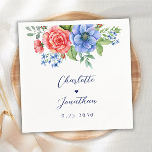 Red White Blue Floral Monogram Patriottic Weddensc Servet