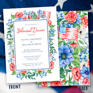 Red White Blue Floral Weddenschap Dinner Kaart