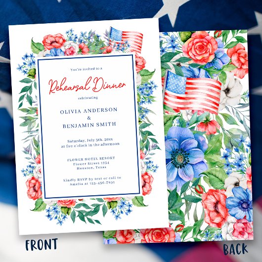 Red White Blue Floral Weddenschap Dinner Kaart