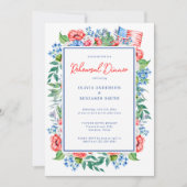 Red White Blue Floral Weddenschap Dinner Kaart (Voorkant)