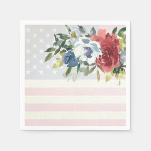 Red White Blue Flowers USA Vlag Patriotic Napkins Servet