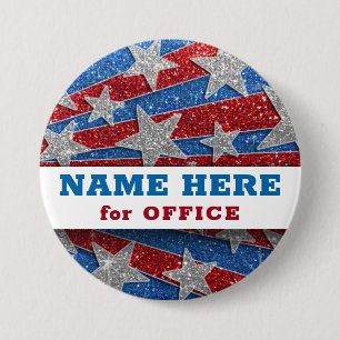 Red White Blue Glitter American Campaign Sjabloon Ronde Button 7,6 Cm