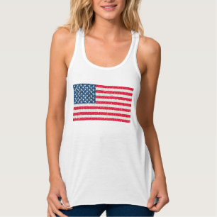 Red White Blue Glitter Patriotic American USA Vlag Tanktop