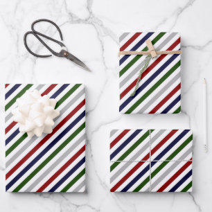 Red White Blue Green Grey Striped Inpakpapier Vel