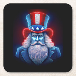 Red White Blue Hologram Of USA Uncle Sam Vierkante Kartonnen Onderzetter