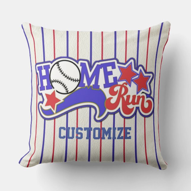 Red White & Blue Home Run Baseball Coussin rayé (Recto)