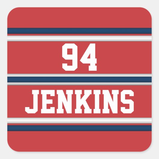 Red White Blue Jersey Stripes Golf Ha Vierkante Sticker (Voorkant)