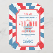 Red White + Blue Juli 4e Uitnodiging van de BBQ Pa (Voorkant / Achterkant)