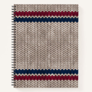 Red White Blue Knit-look Stripe Pattern Notitieboek