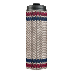 Red White Blue Knit-look Stripe Pattern Thermosbeker