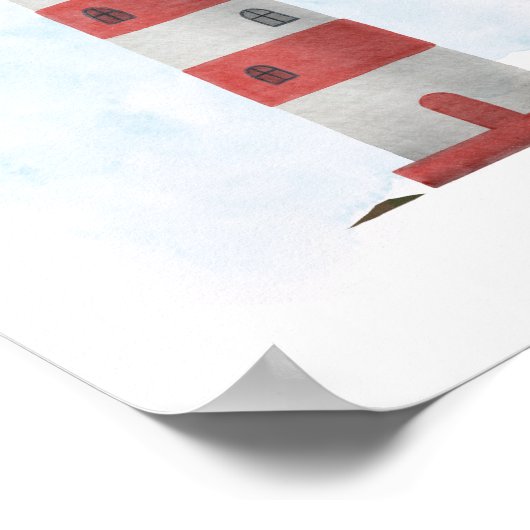 Red White Blue Lighthouse Nautical Ocean Theme Poster (Hoek)