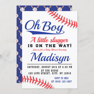 Red White Blue Little Slugger Baseball Baby shower Kaart