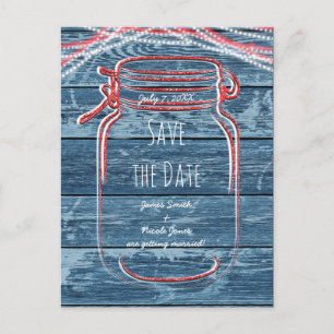 Red White & Blue Mason Jar & Lights Bewaar de datu Aankondigingskaart