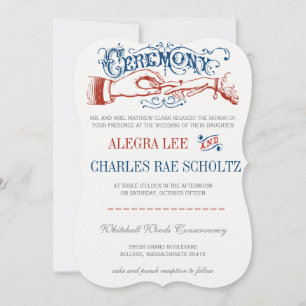Red White Blue Modern Typografie Invite Kaart