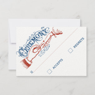 Red White Blue Modern  Typografie RSVP Kaartje