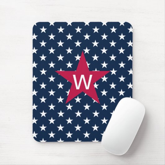 Red White Blue Monogram Star Mousepad Muismat (Met muis)