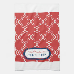 Red White Blue Moroccan Trellis Monogram Theedoek