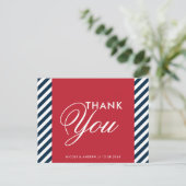 Red White Blue Nautical Stripes Dank je Briefkaart (Staand voorkant)