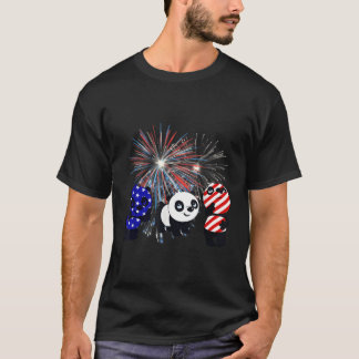 Red White Blue Panda Fireworks Patriottic 4th Ju T-shirt