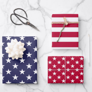 Red White Blue Patriottic USA Wrapping Paper Set