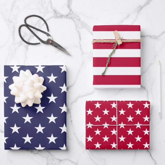 Red White Blue Patriottic USA Wrapping Paper Set (Voorkant)