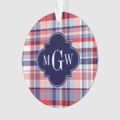 Red White Blue Preppy Madras Monogram Ornament (voorkant)