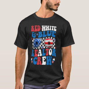 Red White Blue Realtor Crew Groovy 4 juli T-shirt