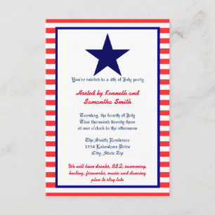 Red White & Blue Star - Invitation 3x5 Party
