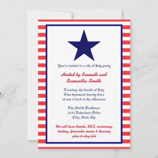 Red White & Blue Star - Invitation de la fête (Devant)