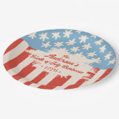 Red White & Blue Star & Stripe Familienaam Barbecu Papieren Bordje (Gekanteld)