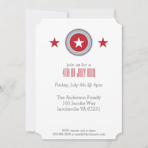 Red White & Blue Stars 4 juillet Invitations