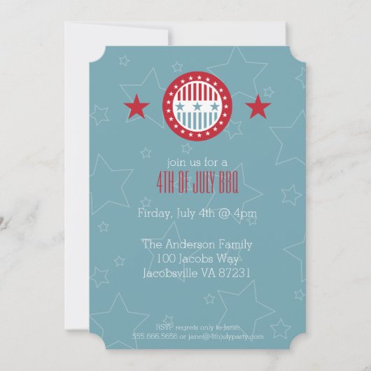 Red White & Blue Stars 4 juillet Invitations (Devant)