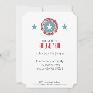 Red White & Blue Stars 4 juillet Invitations