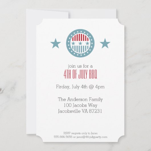 Red White & Blue Stars 4 juillet Invitations (Devant)
