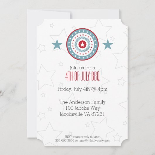 Red White & Blue Stars 4 juillet Invitations (Devant)