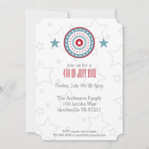 Red White & Blue Stars 4 juillet Invitations