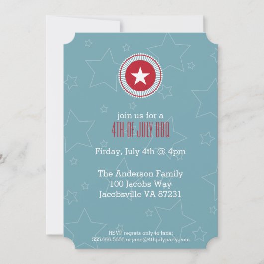 Red White & Blue Stars 4 juillet Invitations (Devant)