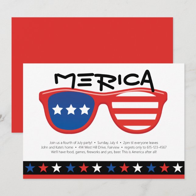 Red White Blue Stars 4 juli Fun Merica Party (Voorkant / Achterkant)