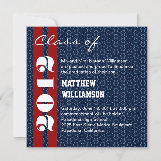 Red White Blue Stars Afstuderen Invitation Kaart (Voorkant)