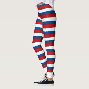 Red White Blue Striped Patroon Leggings