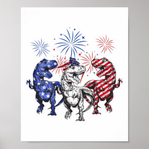Red White Blue T Rex Dinosaur Fireworks 4 juli Poster