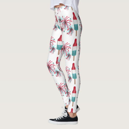 Red White Blue USA Patriotic Rocket Pop Fireworks Leggings (Links)
