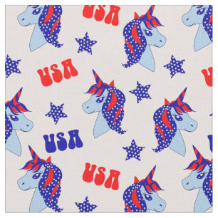 Red White Blue USA Patriotic Unicorn op lichtroze Stof