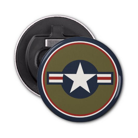 Red White Blue USAAF-insignia Star Bars Button Flesopener (Voorkant)