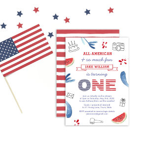 Red White Blue Virtual 1st Birthday Party by Mail Kaart