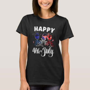 Red White Blue Wine Glass USA vlag Happy 4th Ju T-shirt